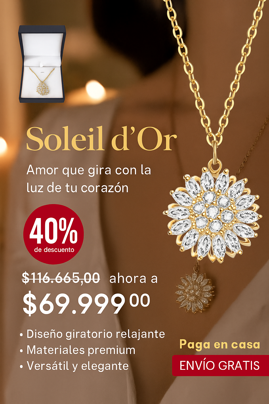Soleil d'Or™ | collar de Girasol Giratorio - MATERIAL PREMIUM